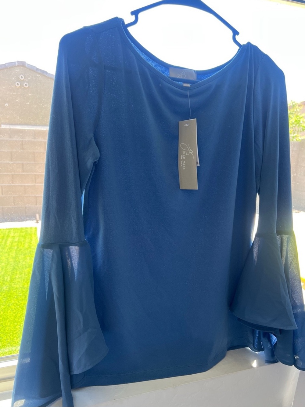 Joan Vass Slate Blue Layered Bell-Sleeve Blouse